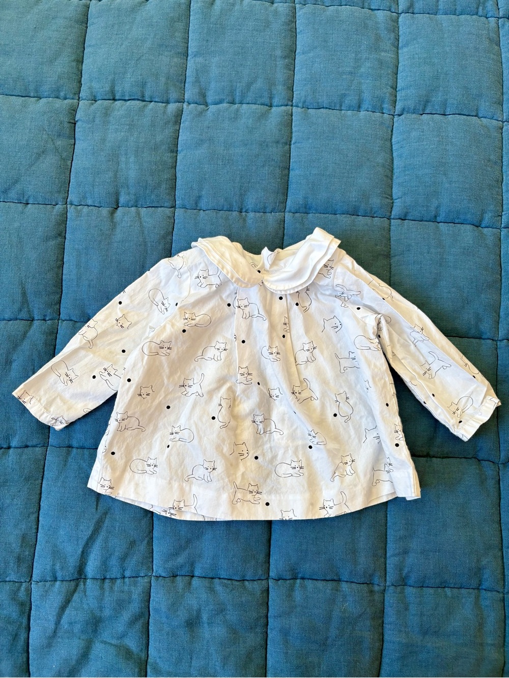 Jacadi White Baby Shirt/Blouse with Cat Print, 6m